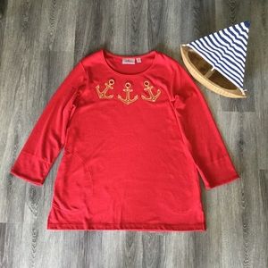 Quaker Factory Rhinestone Anchors Embellished Top